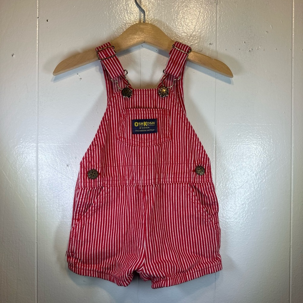 OshKosh B’Gosh Red & White Striped Overalls 12 Months Cotton Vintage 80s Infant